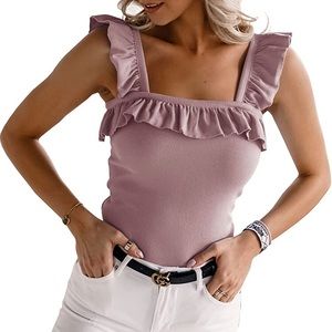 💗 Cute Sleeveless Ruffle Strap Tank Top-